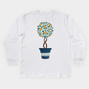 Orange tree in a blue pot Kids Long Sleeve T-Shirt